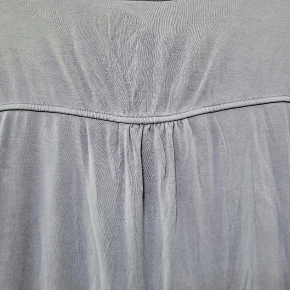 Chico's Dusty Cornflower Blue Mixed Media Floral Eyelet Empire Waist Tunic Top L